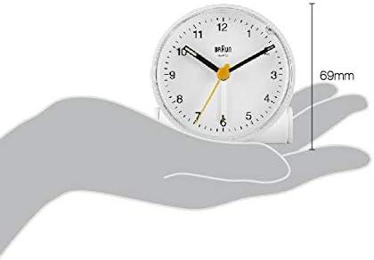 Braun Classic Analogue Alarm Clock with Snooze and Light, Quiet Quartz Movement, Crescendo Beep Alarm in White, Model BC01W.