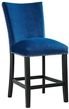 Set of 2 Celine Velvet Counter Height Barstools Blue: Nailhead Trim, Rubberwood Legs - Picket House Furnishings