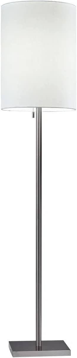 Elegance Squared Brushed Steel & Textured White Fabric Floor Lamp