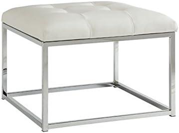 Coaster Contemporary Faux Leather Tufted Square Ottoman in White