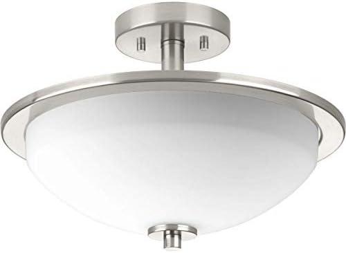 Brushed Nickel Semi-Flush Ceiling Light with Frosted Glass Shade