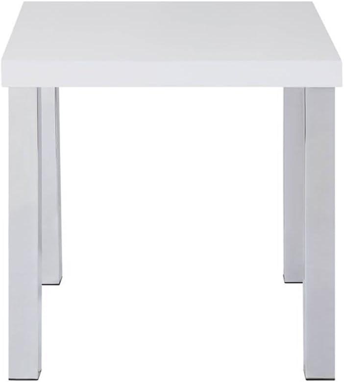 22" Harta Accent Table White High Gloss/Chrome - Acme Furniture: Modern Glamour, No Assembly Required