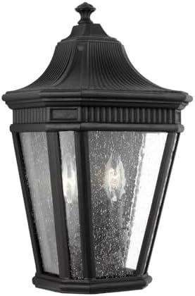 Black Aluminum 2-Light Outdoor Wall Lantern with Clear Seeded Glass