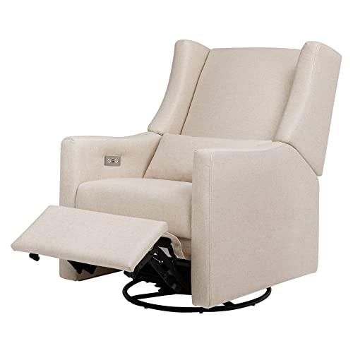 Sustainably Sourced White Linen Swivel Recliner Armchair