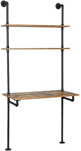 ZIOTHUM Industrial Wall Mount Desk with Shelves, Ladder Style Computer Laptop Desk, Floating Table with Storage, Industrial Pipe Bookcase for Home Office (36x20x81)