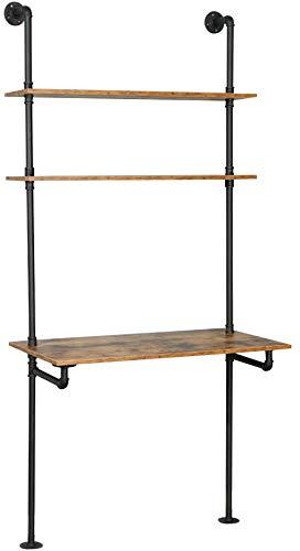 ZIOTHUM Industrial Wall Mount Desk with Shelves, Ladder Style Computer Laptop Desk, Floating Table with Storage, Industrial Pipe Bookcase for Home Office (36x20x81)