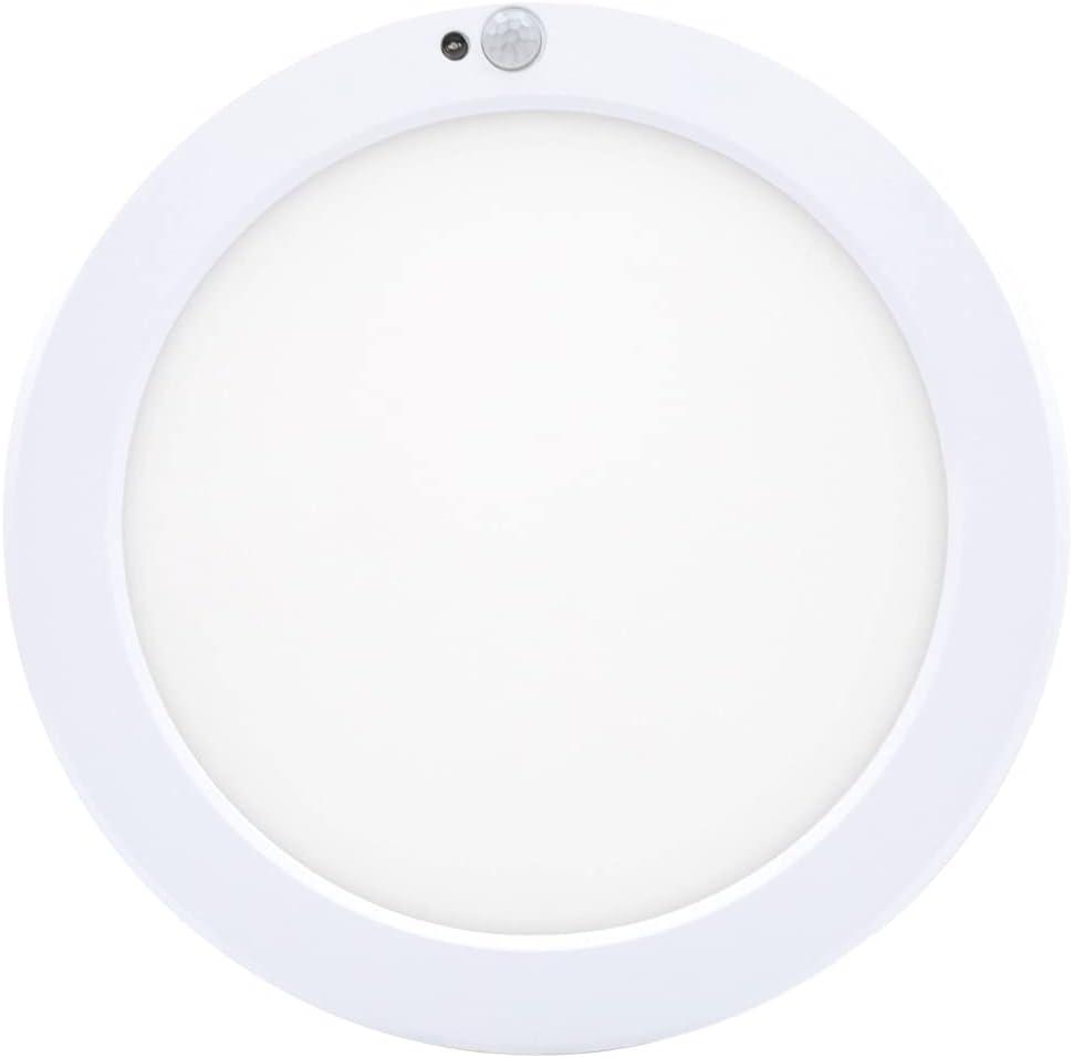 Maxxima 9 in. Round Ceiling Mount Light Fixture - Features Motion Sensor, 3000K Warm White, 1500 Lumens, Automatic Dusk to Dawn Photocell Sensor, Perfect Closet or Entryway Light