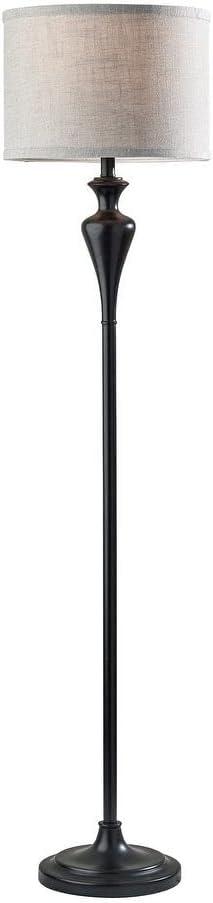 Edison Black Metal Floor Lamp with Grey Fabric Shade