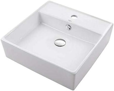 Sleek Square Ceramic Vessel Bathroom Sink with Overflow, 18.5"