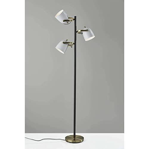 Casey Adjustable 3-Light Tree Floor Lamp in Black, White & Antique Brass