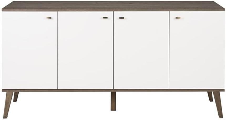 Milo Mid-Century Modern 4 Door Buffet Server Gray/White - Prepac: Laminated Composite Wood, Adjustable Shelves