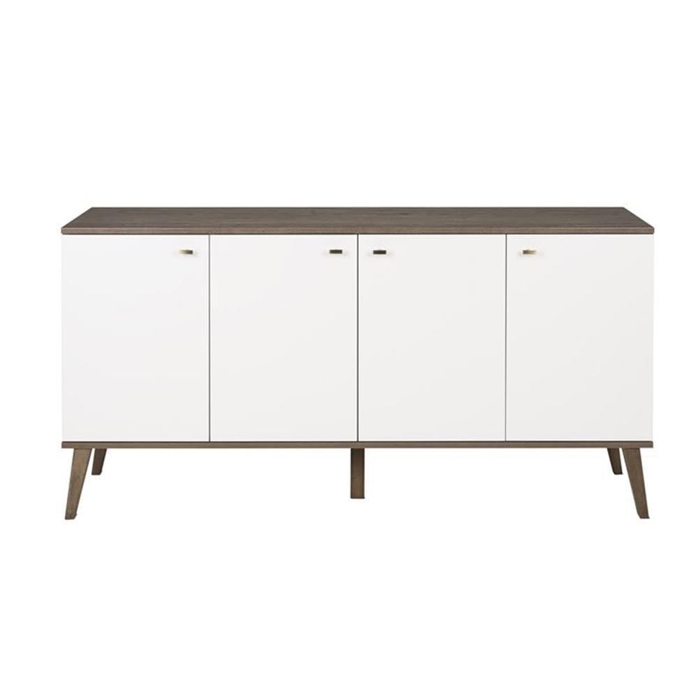 Milo Mid-Century Modern 4 Door Buffet Server Gray/White - Prepac: Laminated Composite Wood, Adjustable Shelves
