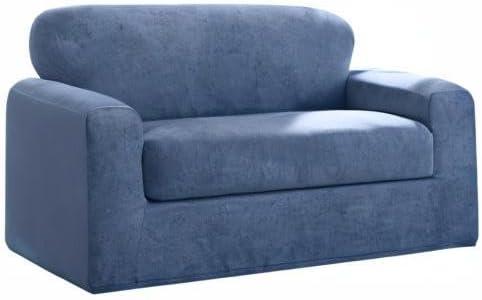 Sure Fit 2pc 73" Wide Cedar Stretch Textured Loveseat Slipcover Indigo: Polyester & Spandex, Pet Friendly