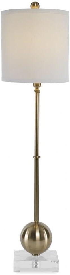 Tall Brushed Brass Buffet Lamp with White Linen Shade