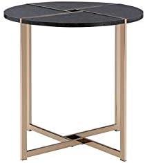 ACME Bromia Round Wooden End Table in Black and Champagne