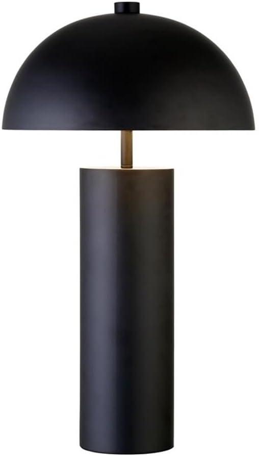 Evelyn&Zoe York 29.5" Mid-Century Modern Metal Table Lamp with White Drum Fabric Shade