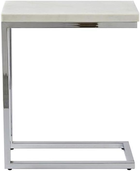 Echo Chairside Table White - Steve Silver Co.: Contemporary Metal Frame, Marble Top, Fixed Shelf, Feet Levelers