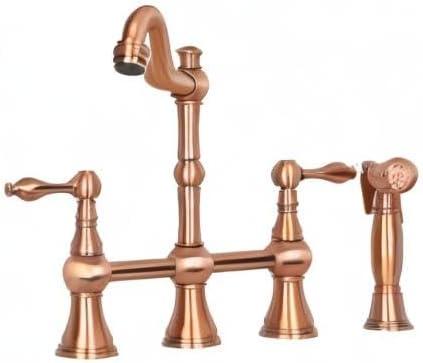 Double Handle Brushed Copper Bridge Kitchen Faucet with Sprayer