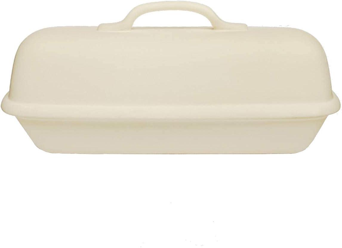 Sassafras Superstone® Covered Bread Baker with Lid - Bisque Glazed Exterior and Unglazed Interior Stoneware Bakeware - Bakes an Artisan Italian Bread with Crusty Crust and a Light Crumb