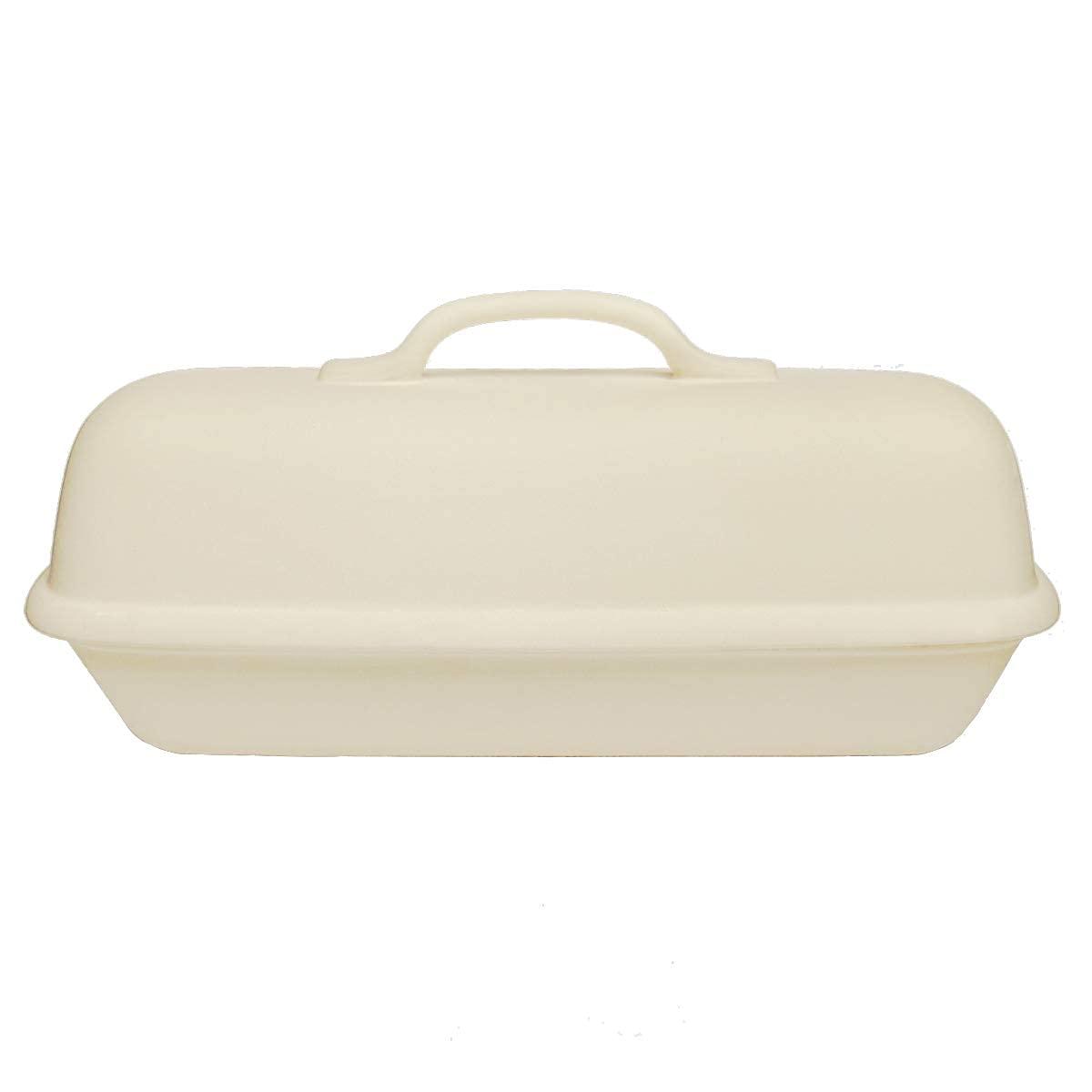 Sassafras Superstone® Covered Bread Baker with Lid - Bisque Glazed Exterior and Unglazed Interior Stoneware Bakeware - Bakes an Artisan Italian Bread with Crusty Crust and a Light Crumb