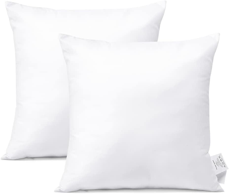 White Cotton and Polyester 16x16 Inch Throw Pillow Inserts, Set of 2