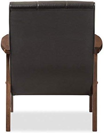 Baxton Studio Nikko Mid-century Modern Scandinavian Style Black Faux Leather Wooden Lounge Chair