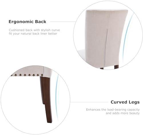 COLAMY Upholstered Parsons Dining Chairs Set of 4, Fabric Dining Room Kitchen Side Chair with Nailhead Trim and Wood Legs - Dark Grey