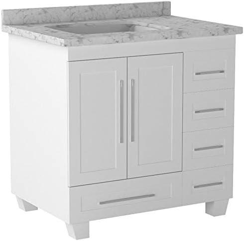 Eviva Loon 30" Long Handles Transitional White Bathroom Vanity with White Carrara Quartz Countertop