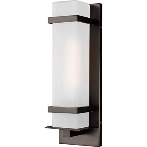 Antique Bronze 14" Etched Opal Glass Outdoor Wall Sconce