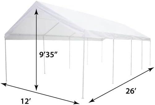 White Metal 12x26 Water Resistant Carport Shelter