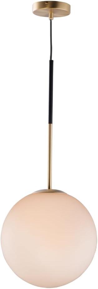 Vesper Satin Brass & Black Globe Pendant with Dimmable White Glass Shade