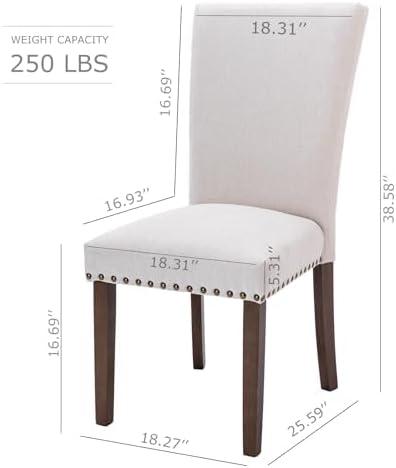 COLAMY Upholstered Parsons Dining Chairs Set of 4, Fabric Dining Room Kitchen Side Chair with Nailhead Trim and Wood Legs - Dark Grey