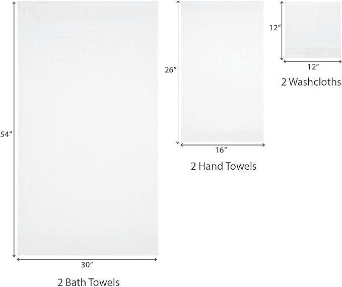 Everyday Home by Trident 6 Pc Bath Towel Set, 100% Cotton, Plush, Absorbent, Soft Comfort Bathroom Towels, White