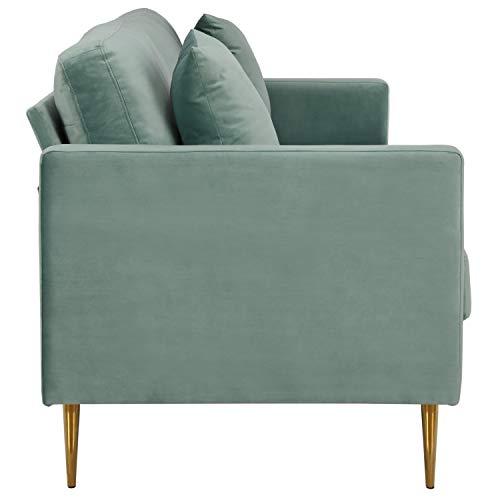 CosmoLiving Highland 66.9" Green Velvet Sofa with Tufted Back and Wood Accents