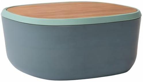 Teal Bamboo Bread Box with Cutting Board Lid