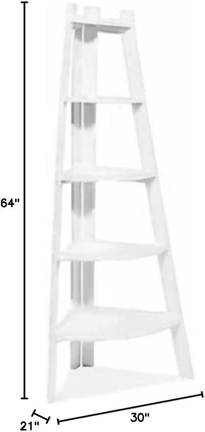 White Wood 5-Tier Corner Ladder Shelf