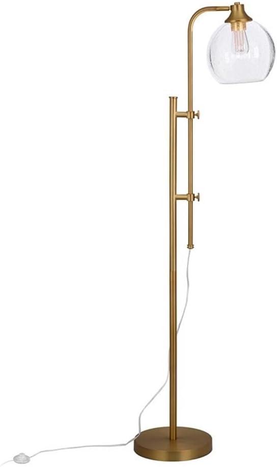 Gold Adjustable Industrial Floor Lamp with Glass Globe Shade