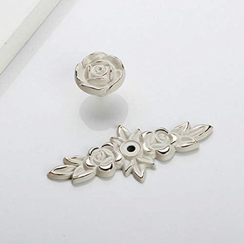 Antique Euro Rose Cabinet Knobs with Backplate, Vintage Kitchen Zinc Alloy Flower Drawer Pull Handles for Dresser Vanity Nightstand Cupboard Wardrobe, 4 Pack (Golden Edge)