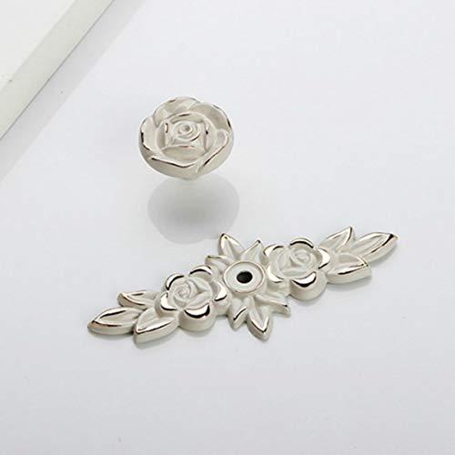 Antique Euro Rose Cabinet Knobs with Backplate, Vintage Kitchen Zinc Alloy Flower Drawer Pull Handles for Dresser Vanity Nightstand Cupboard Wardrobe, 4 Pack (Golden Edge)