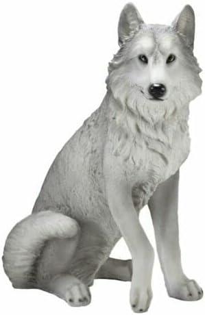 Large Gray Resin Sitting Alpha Wolf Statue 20.5" Tall