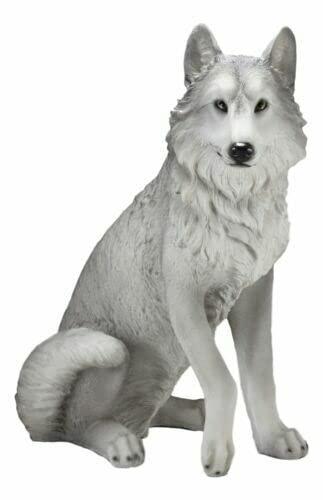Ebros Large Dakota Wildlife Sitting Alpha Gray Wolf Statue 20.5" H