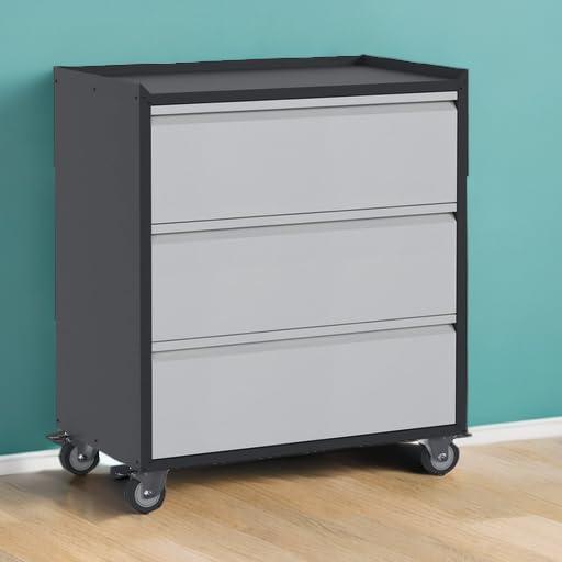 AOBABO Steel Wheeled Lockable Tool Box Supply Cabinet Organizer with Adjustable Storage Shelves for Homes, Offices, and Garages, Black