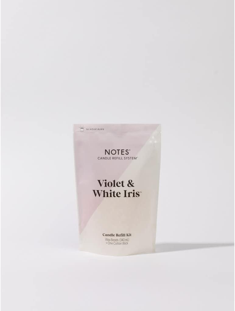 NOTES Sustainable Candle Refill | Non-Toxic Fragrance, Natural Wax Beads (Beeswax, Rice bran and Soy), Cotton Wick and Sustainer - (1) Violet & White Iris