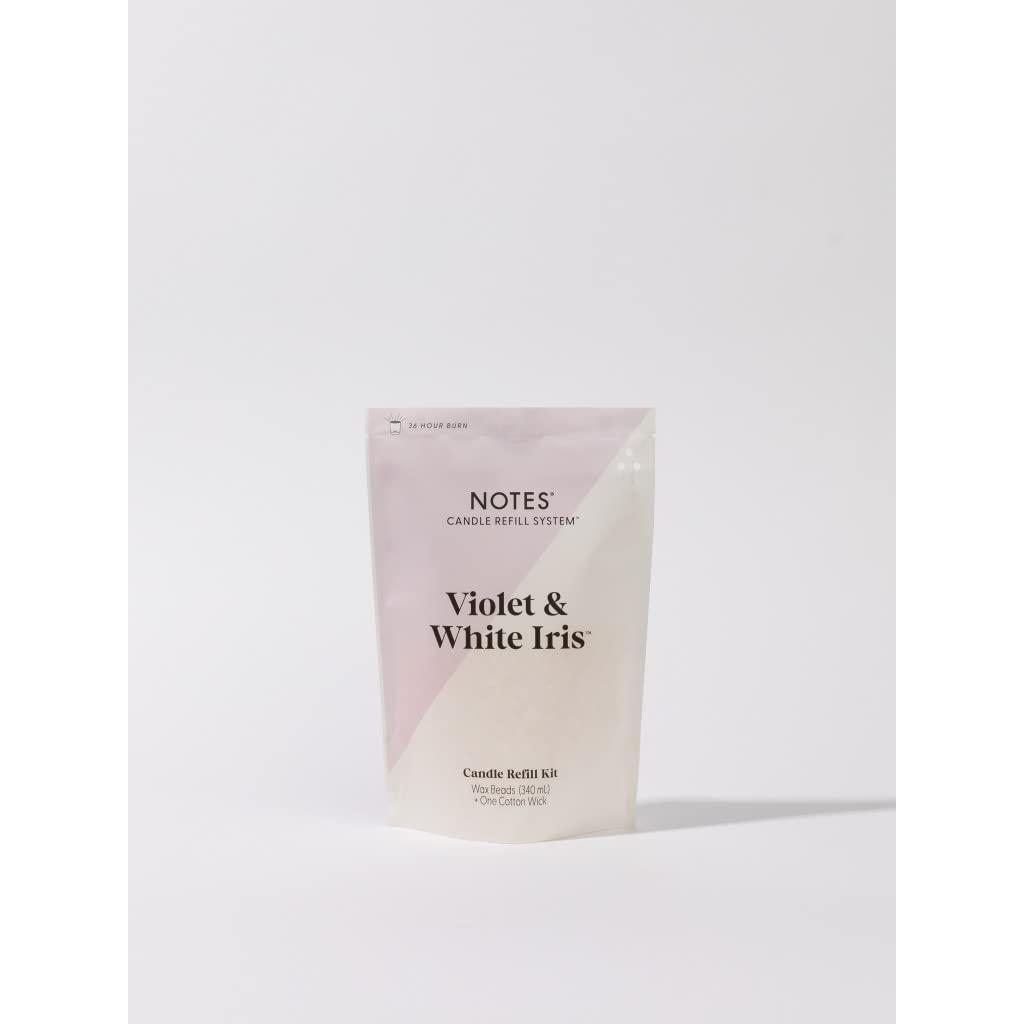 NOTES Sustainable Candle Refill | Non-Toxic Fragrance, Natural Wax Beads (Beeswax, Rice bran and Soy), Cotton Wick and Sustainer - (1) Violet & White Iris