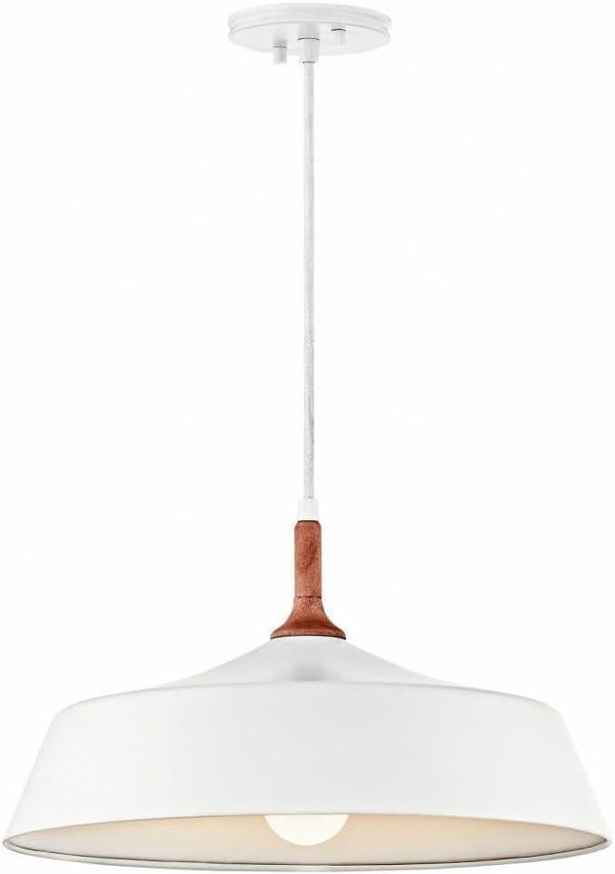 Danika 9.25" 1 Light Pendant with White finish and Wood Accents