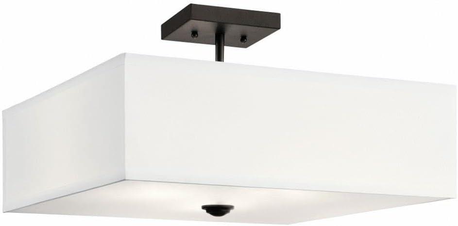 Shailene 14" 3 Light Square Semi Flush with Satin Etched White Diffuser and White Microfiber Shade in Brushed Nickel