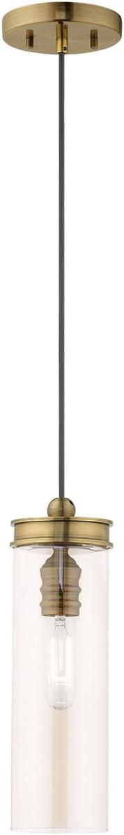 Livex Lighting Art Glass 1 - Light Pendant in  Antique Brass