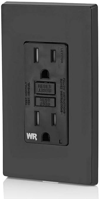 Leviton GFWT1-E Self-Test SmartlockPro Slim GFCI Weather-Resistant and Tamper-Resistant Receptacle with LED Indicator, 15 Amp, Black