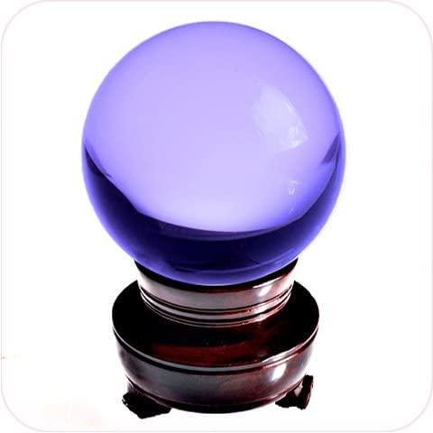 Amlong Crystal Meditation Divnation Sphere Feng Shui Crystal Ball, Lensball, Decorative Ball with Wooden Stand and Gift Box, Purple, 2 inch (50mm) Diameter