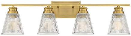 Natural Brass and Black 4-Light Bathroom Vanity Fixture